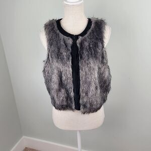 Bcb Generation Faux Fur Black Grey Vest Jacket Sleeveless Lined Size Medium